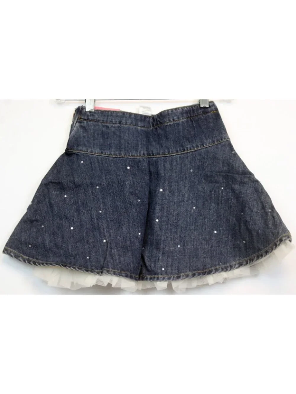 2008 Gymboree Winter Snowflake Denim Skirt Tulle Rhinestones Flare sz 12 Lined